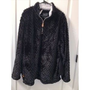 Women's Simply Southern Black Sherpa Faux Fur 1/4 Zip Pullover Jacket Size XXL